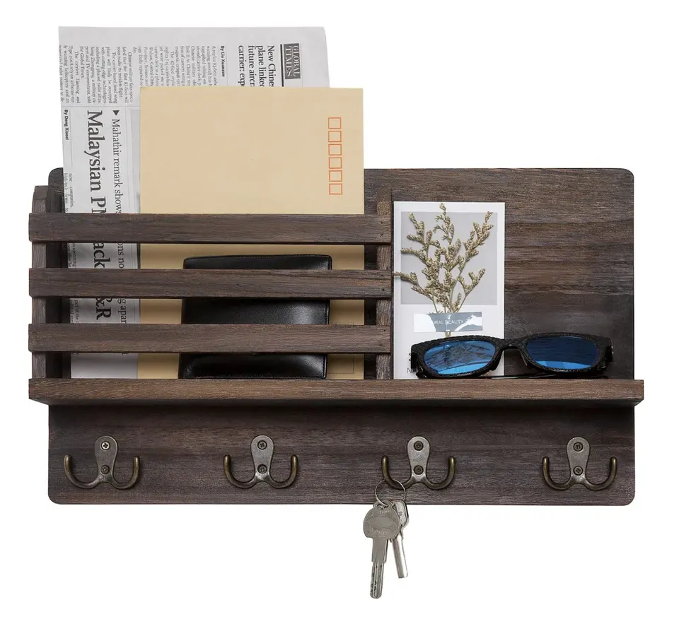 Porte-Courrier Mural / Porte Clé en Bois