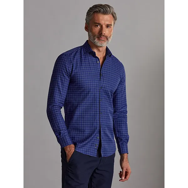 Café Coton Chemise cintrée Brett marine à carreaux ciel
