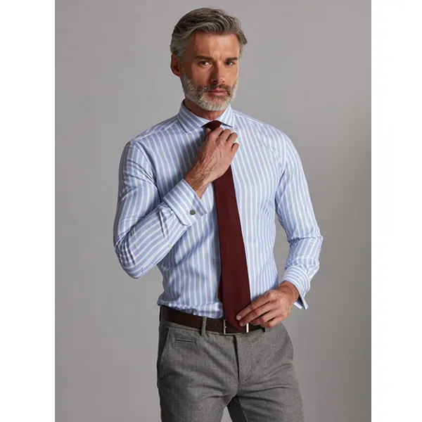Chemise Don à rayures ciel – Poignets Mousquetaires