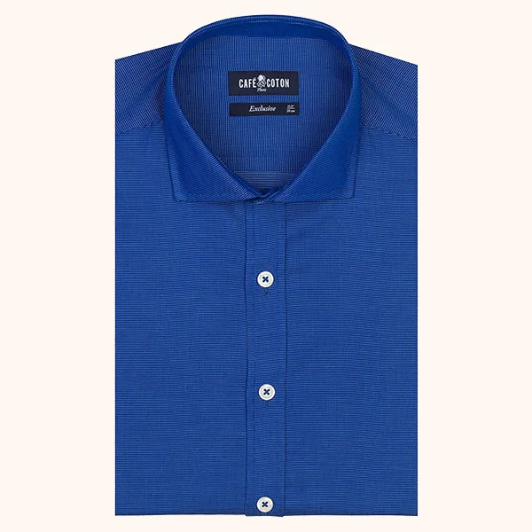 Chemise coupe cintrée en micro oxford bleu
