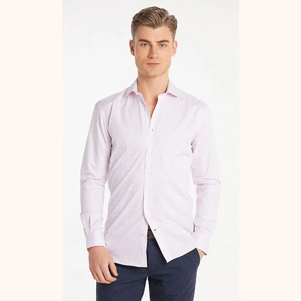 Chemise coupe cintrée à carreaux rose