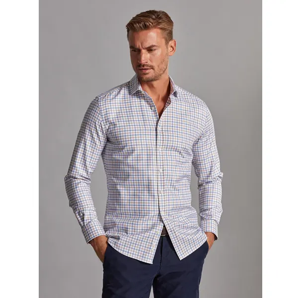 Café Coton Chemise Ian à carreaux ciel et marron
