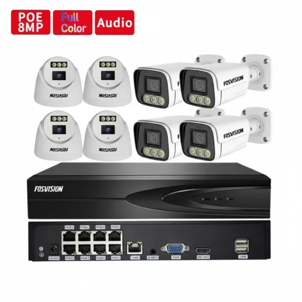 Kit surveillance NVR 8 caméras FOSVISION 8MP POE 4K FS-3388/6F88N-PLS (8MP)