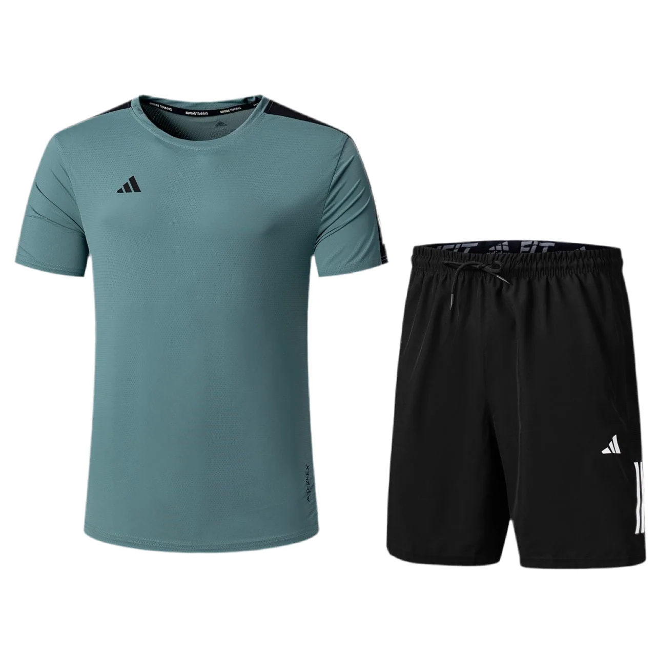 Ensemble de sport Adidas Unisexe – T-shirt & Short (Vert foncé/Noir)