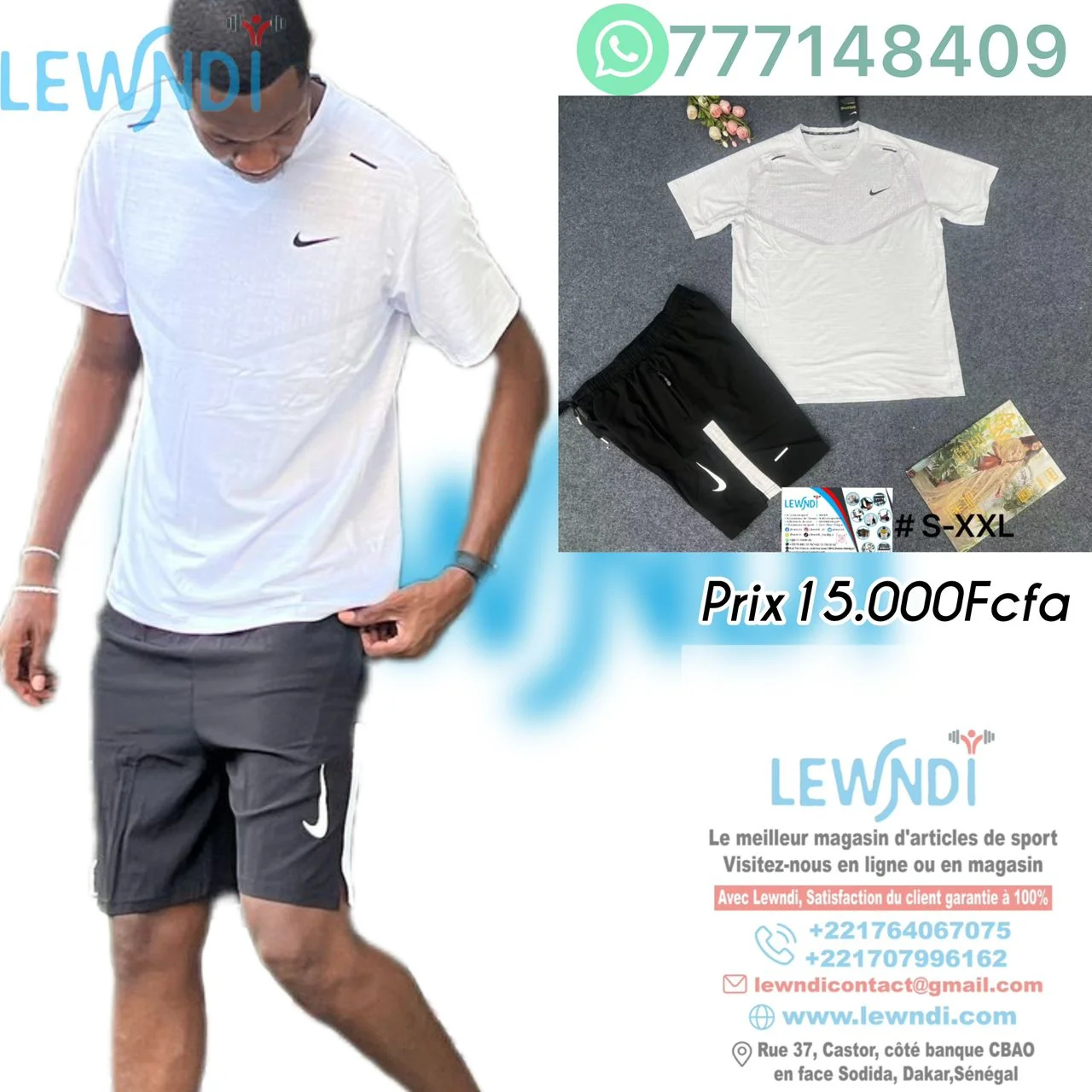 Ensemble T-shirt fitness plus short avec fermeture Nike (Blanc/Noir) MSTSN08