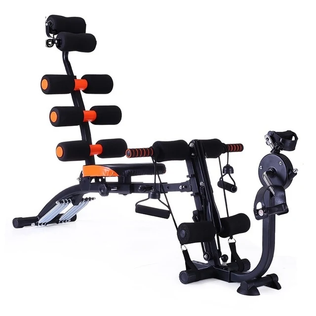 Banc multifonctions pour abdominaux fitness avec bande résistance et pédales