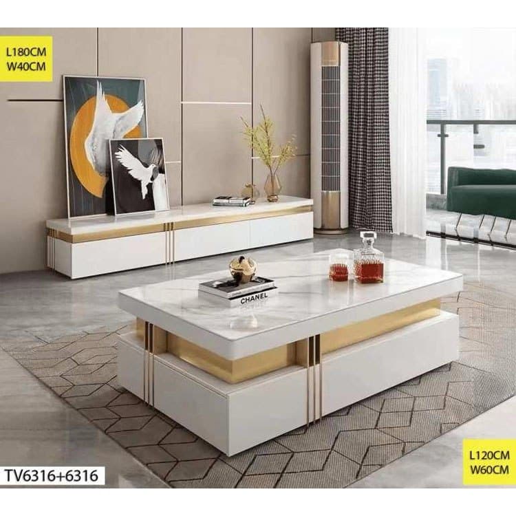 Ensemble Table 2 Pieces 6316 + Table TV 6316 Blanc