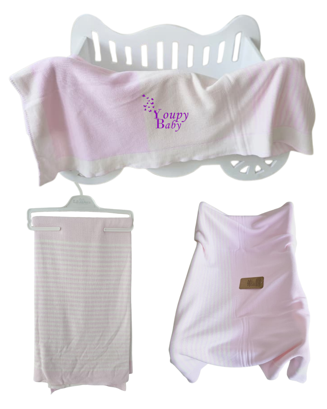 🌸 Couverture tricotée bébé rose