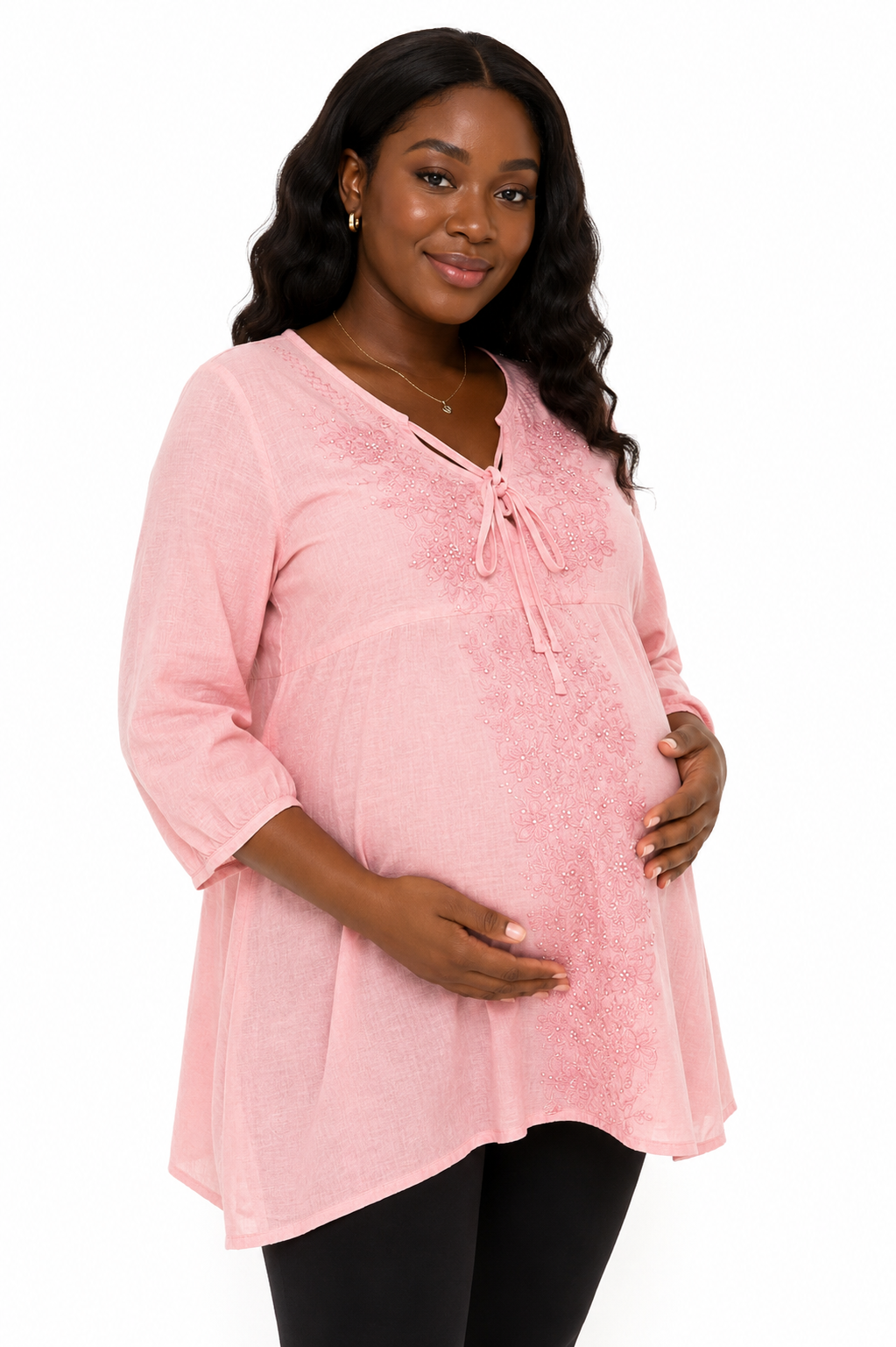 Tunique de Grossesse Rose Brodée – Élégance et Confort pour Future Maman. Maternita Dakar