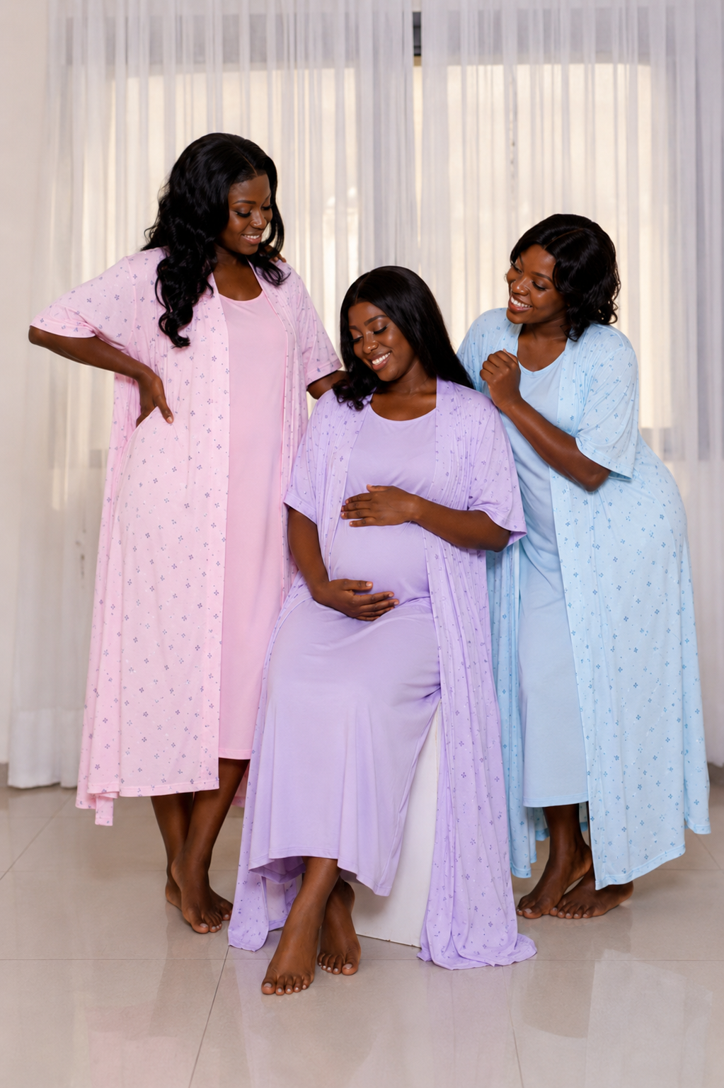 Ensemble de Nuit Pyjama de Grossesse et Allaitement 2 Pieces avec Kimono Long – Bambinerie Maternita Dakar