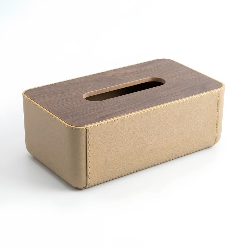 Boîte à Mouchoirs en Plastique avec Couvercle en Bois
