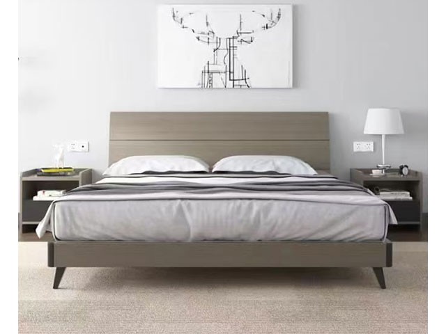 Lit 140x190 + Table de Chevet Moderne Marron Dakar