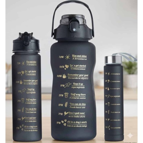 Lot de 3 Gourdes de Motivation Noir Mat