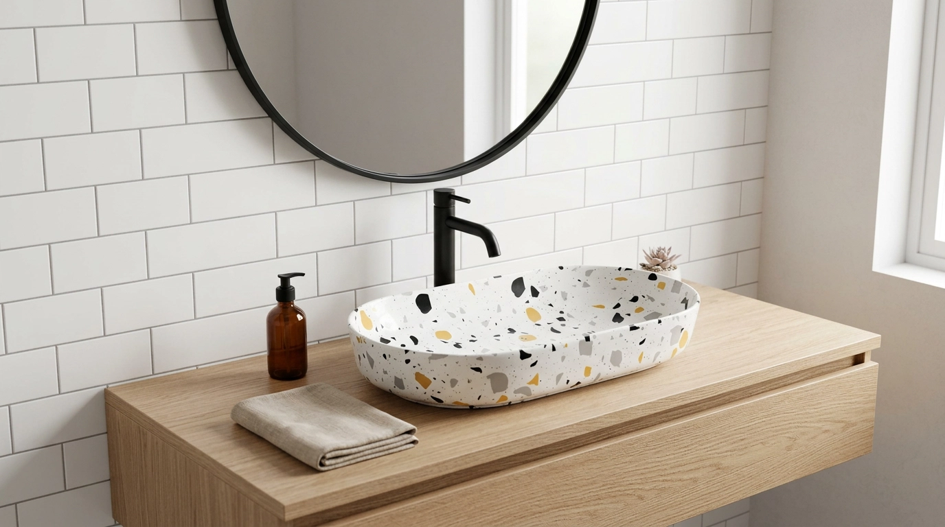 VASQUE TERRAZO EN CERAMIQUE 28" x 14" x 5" (71 x 36 x 13 cm