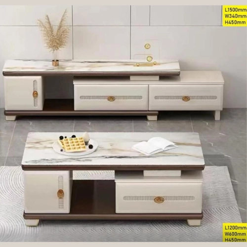 MEUBLE TV 150X34 + TABLE BASSE 120X60 CLR BEIGE - MARRON