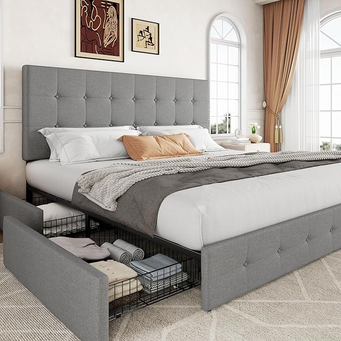 LIT REMBOUREE KING SIZE 180X200 AVEC 4 TIROIRS