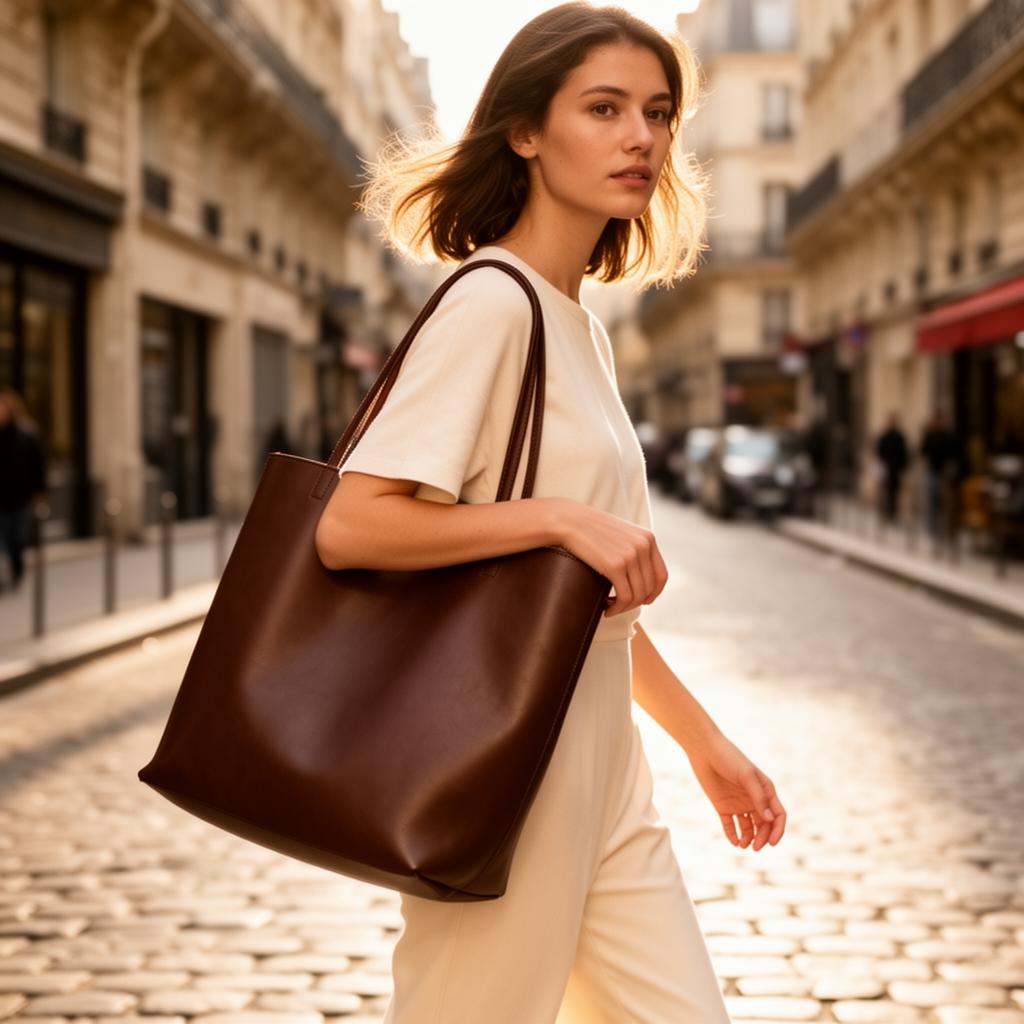 SAC EN CUIR MARRON INTEMPOREL GRAND FORMAT