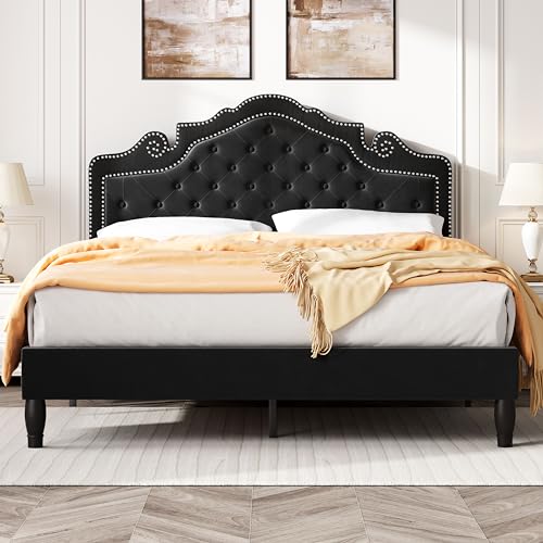 LIT QUEEN AVEC DIADEME REGLABLE EN VELOURS 180X200