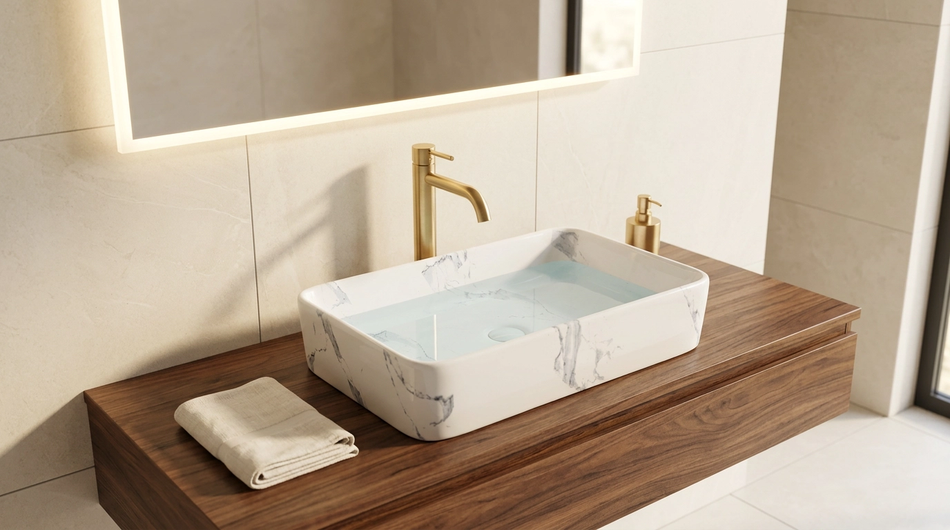 VASQUE MARBRE BLANC 24" x 15" x 5" (61 x 38 x 13 cm).