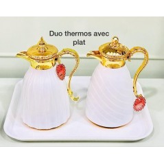 Pack de 2 Thermos 1 litre avec plateau blanc dore
