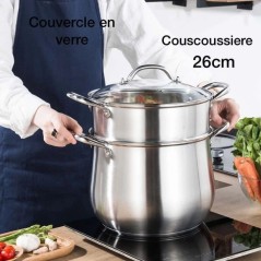 Couscoussier avec Couvercle en verre 26cm - aluminium