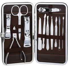 Kit d'entretien personnel 12 en 1 en acier inoxydable Coupe-ongles Manucure Pédicure Cure-oreilles