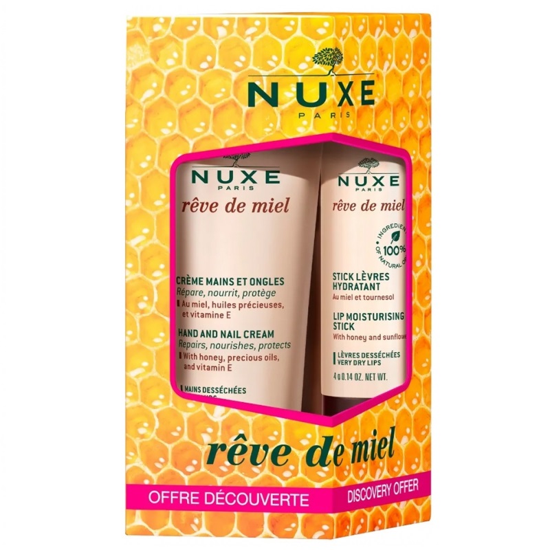 Nuxe Duo Rêve de Miel Crème Mains et Ongles 30 ml + Stick Lèvres Hydratant 4 g