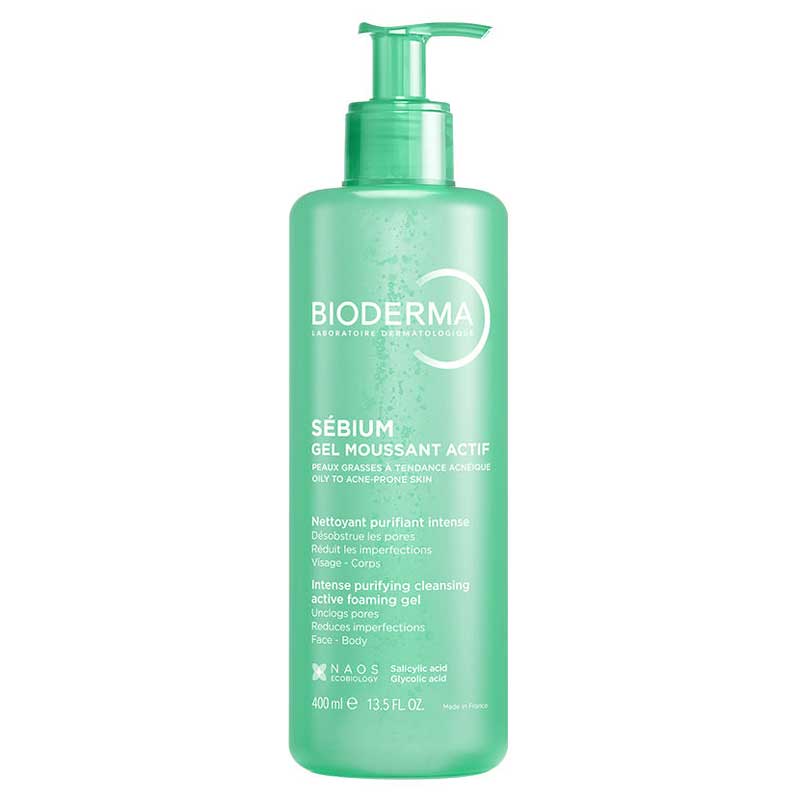 Bioderma Sébium Gel Moussant Actif Anti Imperfections Visage et Corps Peaux Grasses à Tendance Acnéique 400ml