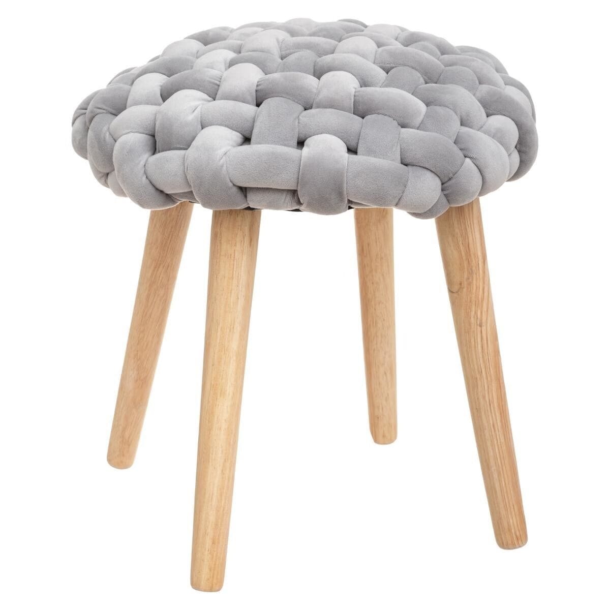 Tabouret d'appoint assise tricotée Akemi velours gris - Discount Sénégal