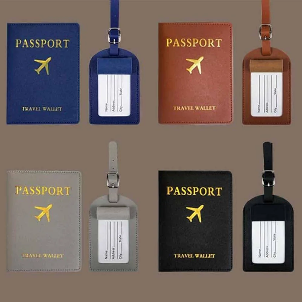 ENSEMBLE PORTE-PASSPORT ET ÉTIQUETTE BAGAGE - GRIS